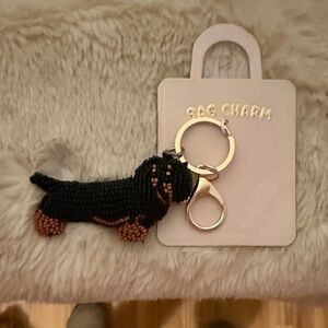 Anthropologie Black and Brown Dog Keychain